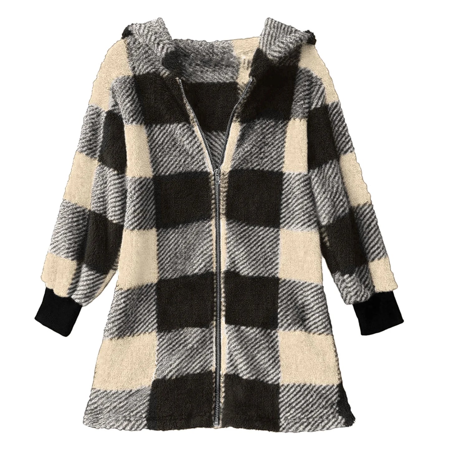 Plaid Flannel Jacket Women Casual Sherpa Lined Zip up Hooded Cardigan Sweaters plus Size Plaid Shacket Fall Winter Teddy Coat