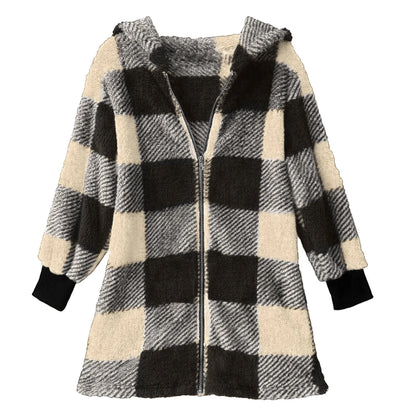Plaid Flannel Jacket Women Casual Sherpa Lined Zip up Hooded Cardigan Sweaters plus Size Plaid Shacket Fall Winter Teddy Coat