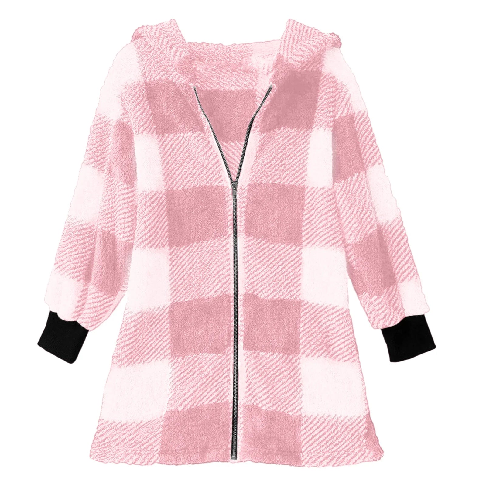 Plaid Flannel Jacket Women Casual Sherpa Lined Zip up Hooded Cardigan Sweaters plus Size Plaid Shacket Fall Winter Teddy Coat