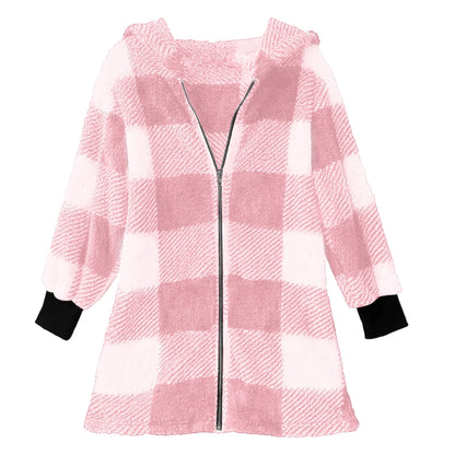 Plaid Flannel Jacket Women Casual Sherpa Lined Zip up Hooded Cardigan Sweaters plus Size Plaid Shacket Fall Winter Teddy Coat